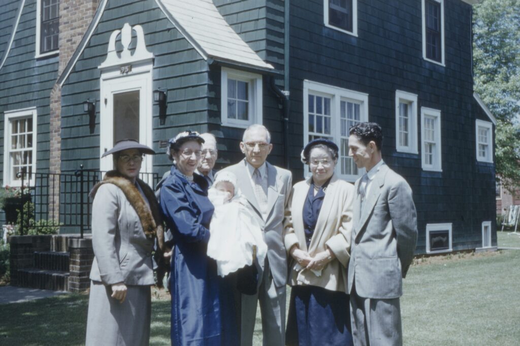 A photo of a family from decades ago.